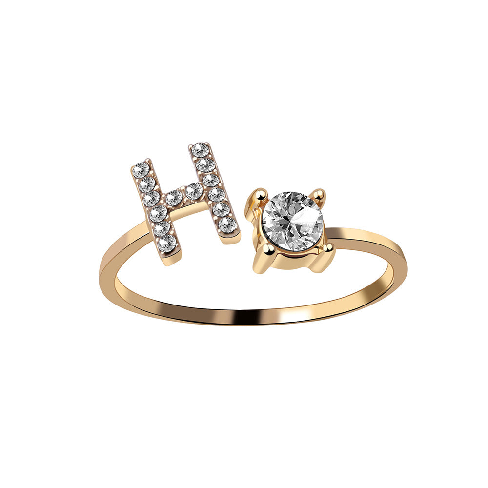 New Design Adjustable 26 Initial Letter Ring Fashion Jewelry for Women Simple Elegant Jewelry