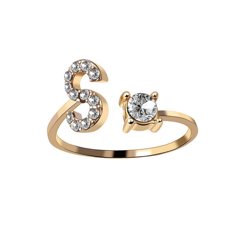 New Design Adjustable 26 Initial Letter Ring Fashion Jewelry for Women Simple Elegant Jewelry